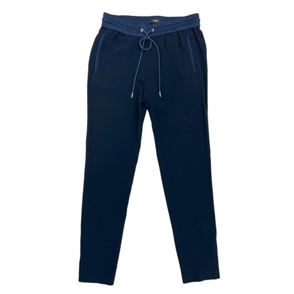 Theory Pull On Pants Crepe Back Zip Navy Blue Drawstring Waist Women's Size S